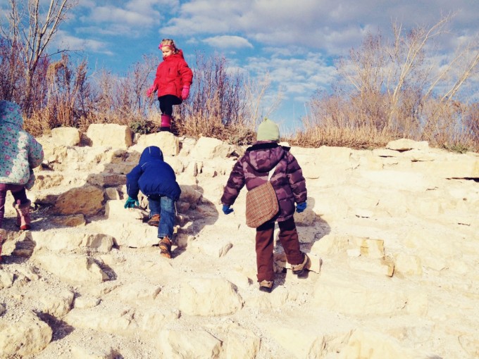 kids climbing nature walk